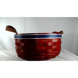 Longaberger Memorial Darning Basket Set w/ Leather Handles‎ - NEW